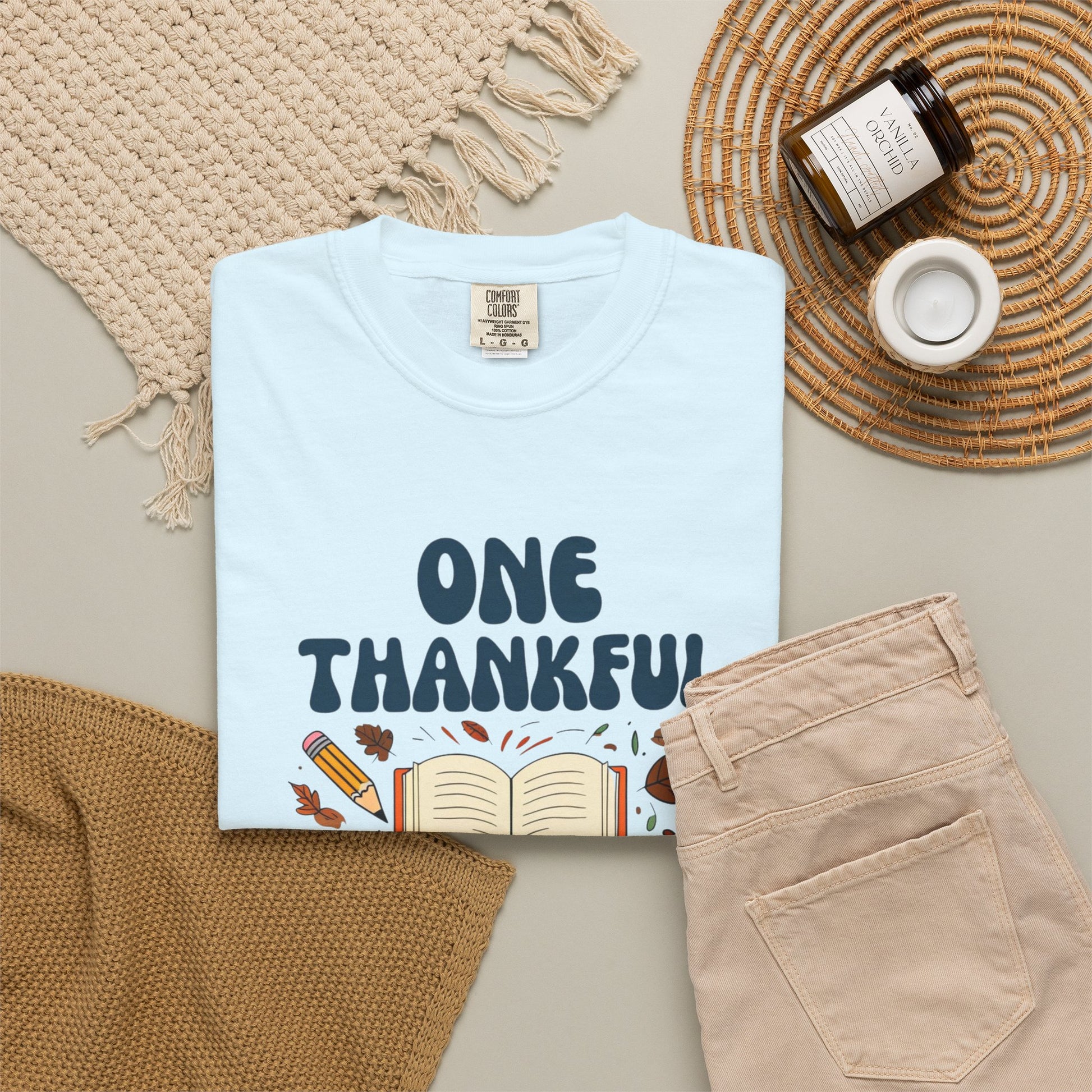 One Thankful Teacher T-shirt | Fall Leaves Pumpkin Apple