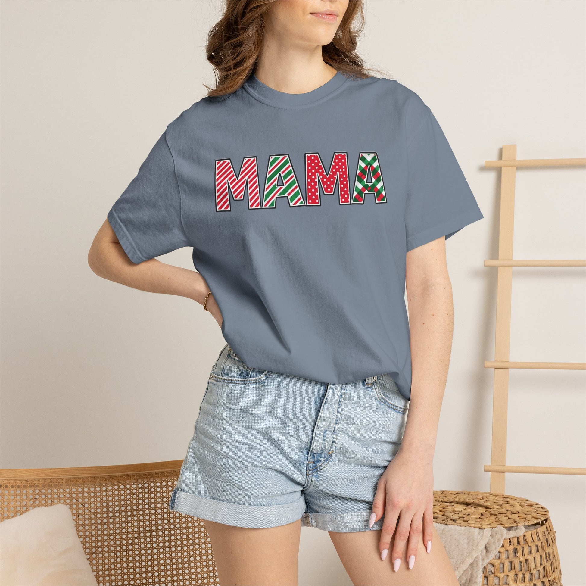 Mama Christmas Candy Cane Stripe T-shirt | Holiday Mama Tee
