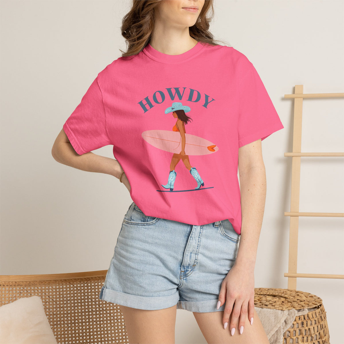 Howdy Surf Girl T-shirt | Surfer Cowgirl Illustration