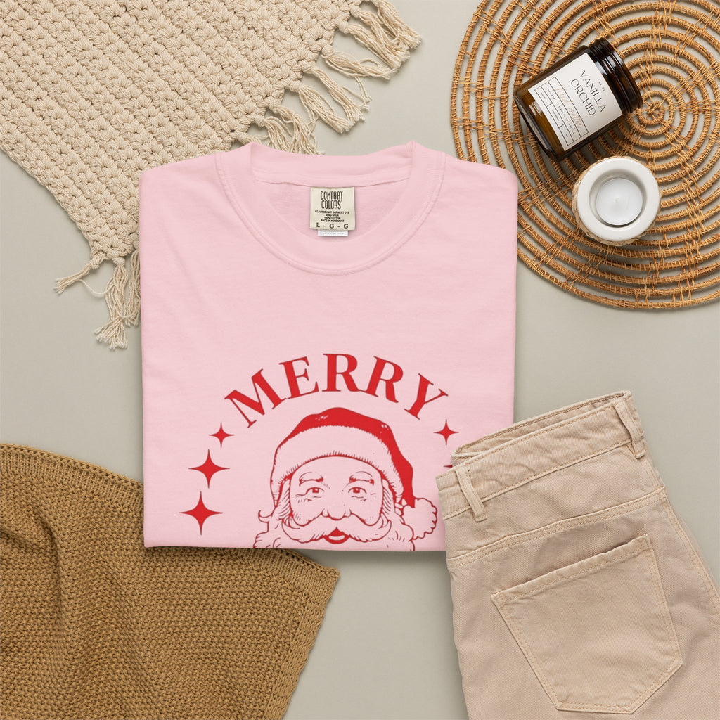 Santa Face Merry Christmas T-shirt | Retro Red Holiday Tee
