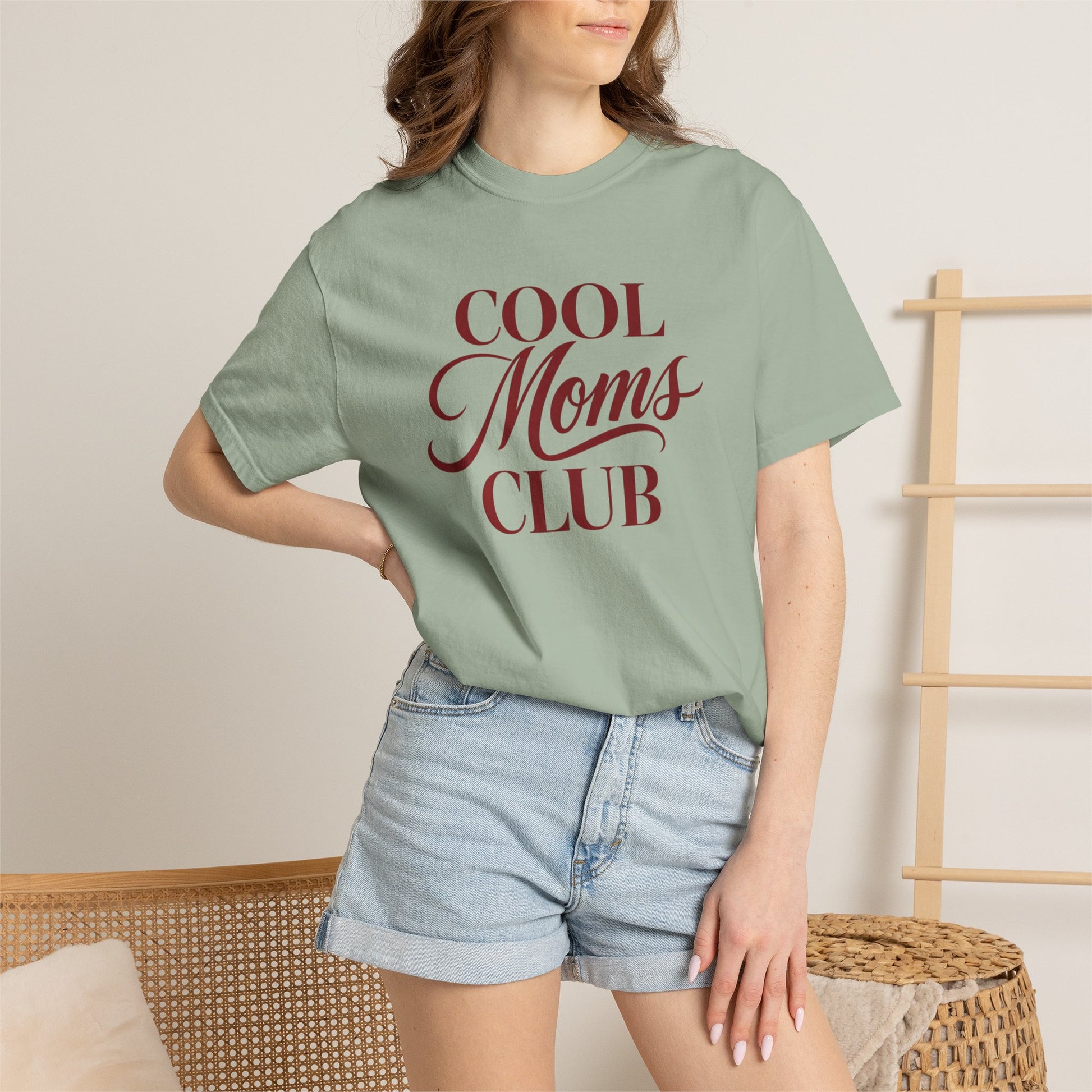 Cool Moms Club T-shirt | Retro Script Mom Tee, Cream Garment-Dyed