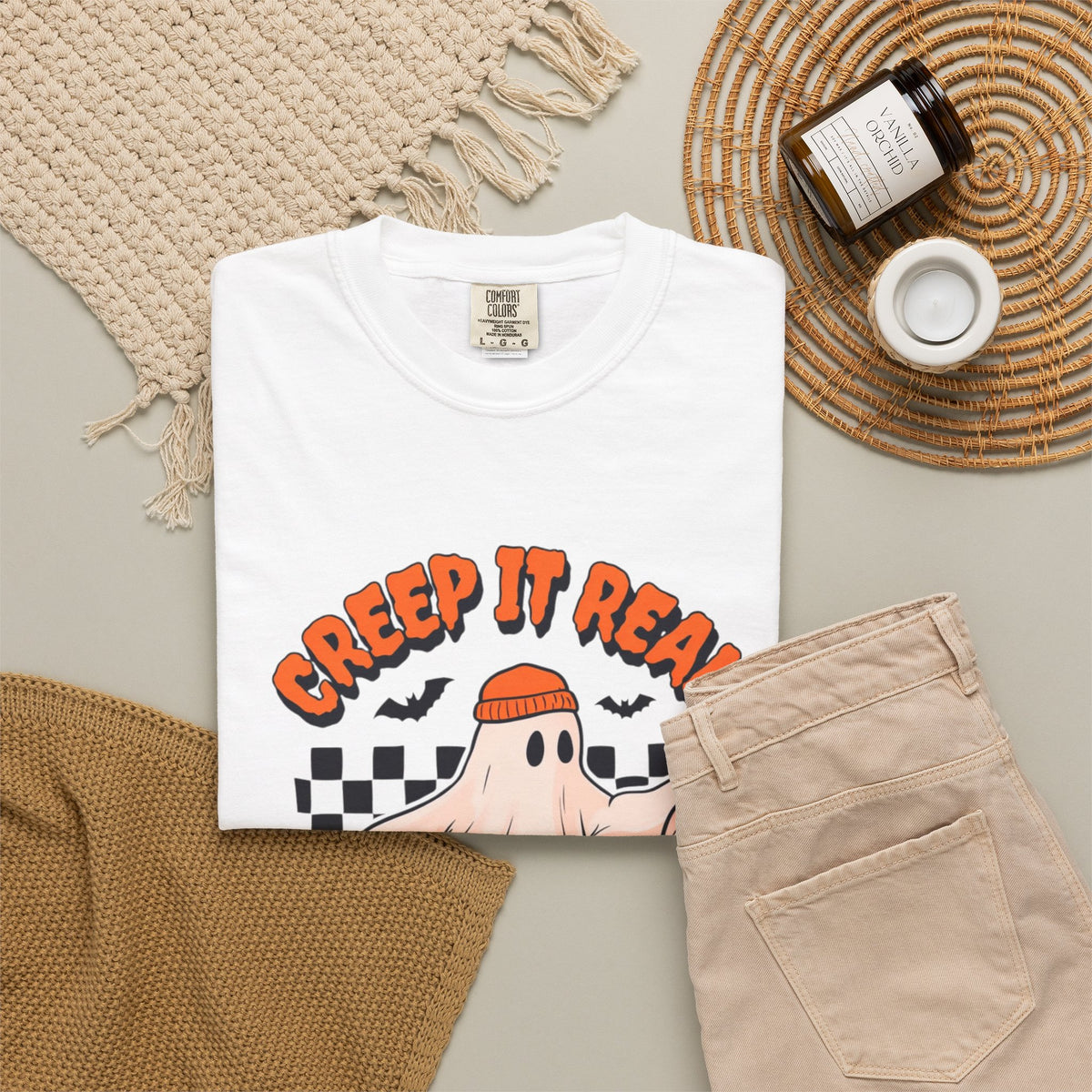 Creep It Real ghost on skateboard T-Shirt | checkerboard retro graphic