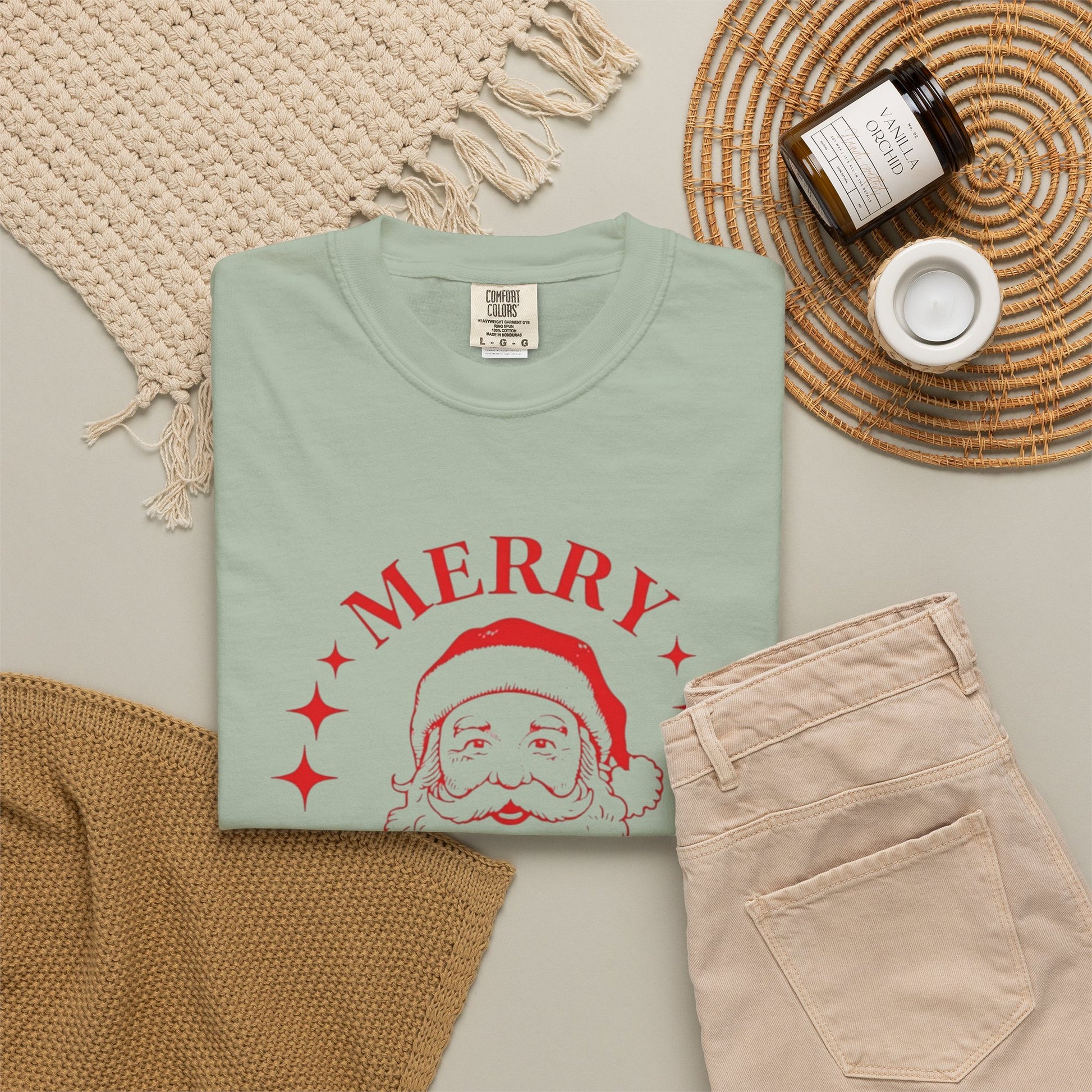 Santa Face Merry Christmas T-shirt | Retro Red Holiday Tee