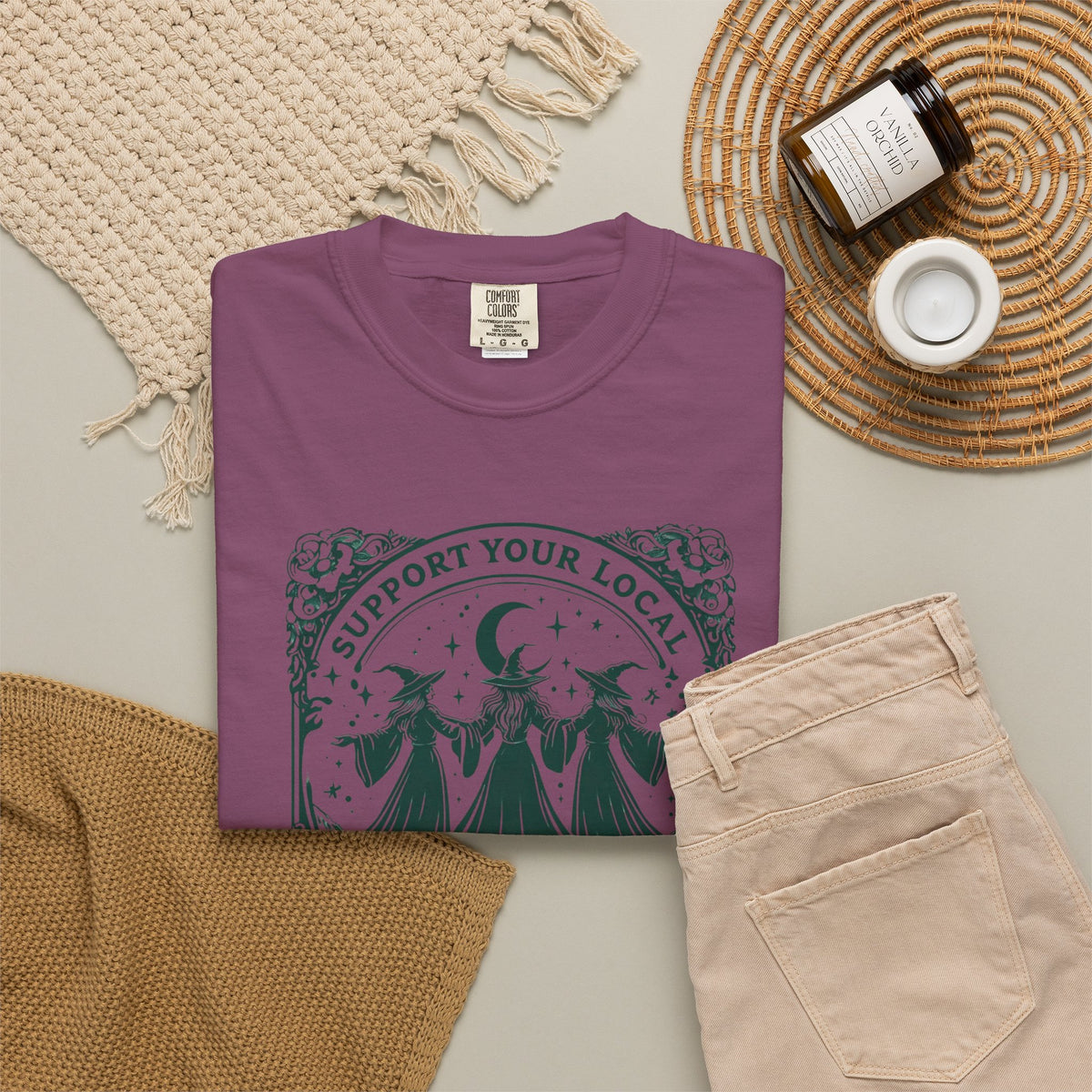 Support Your Local Coven T-shirt | Witchy Moon Illustration