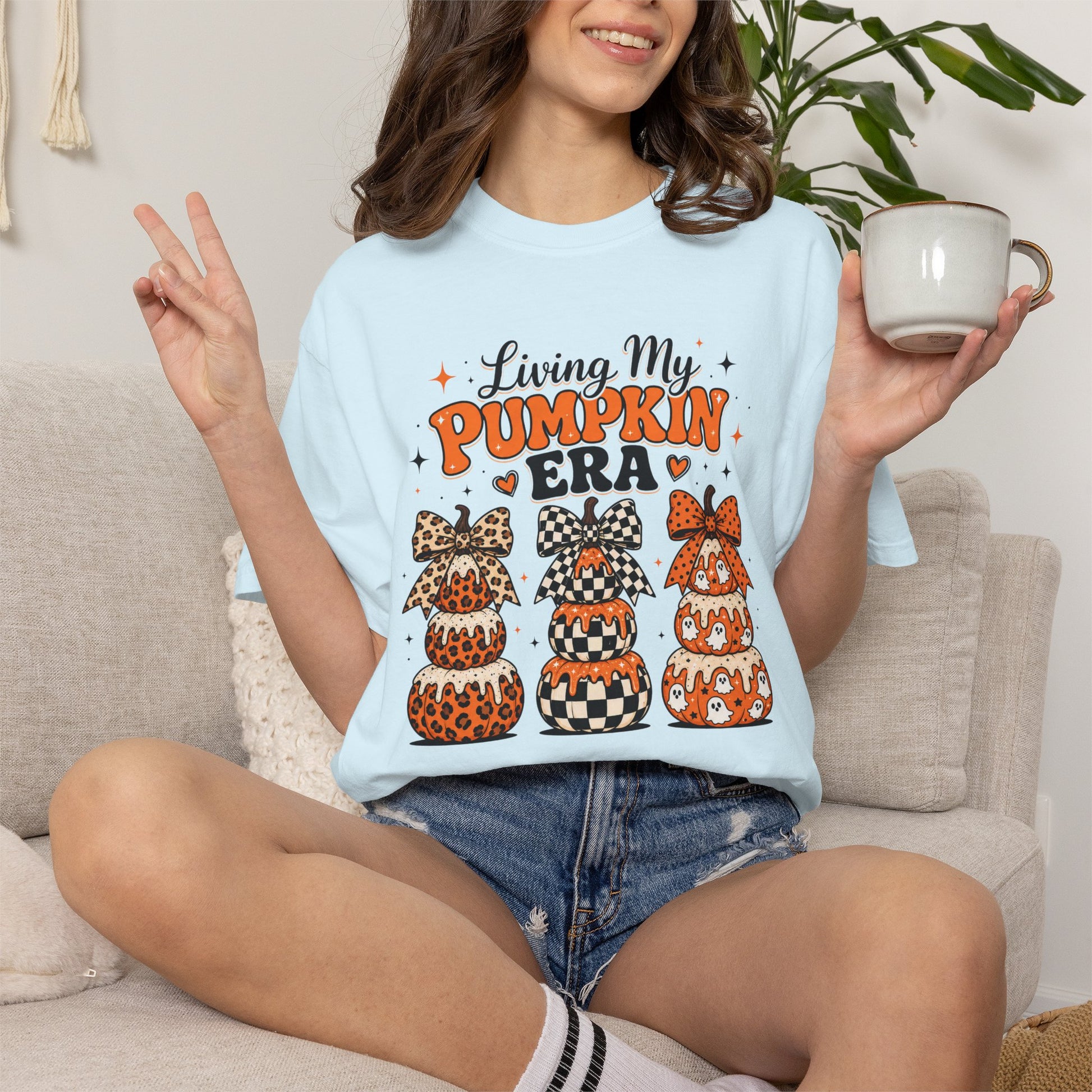 Pumpkin Era T-Shirt — Stacked Patterned Pumpkins Fall Graphic Tee