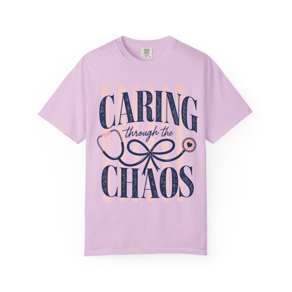 Caring Through the Chaos T-shirt | Nurse Heart Ribbon Design