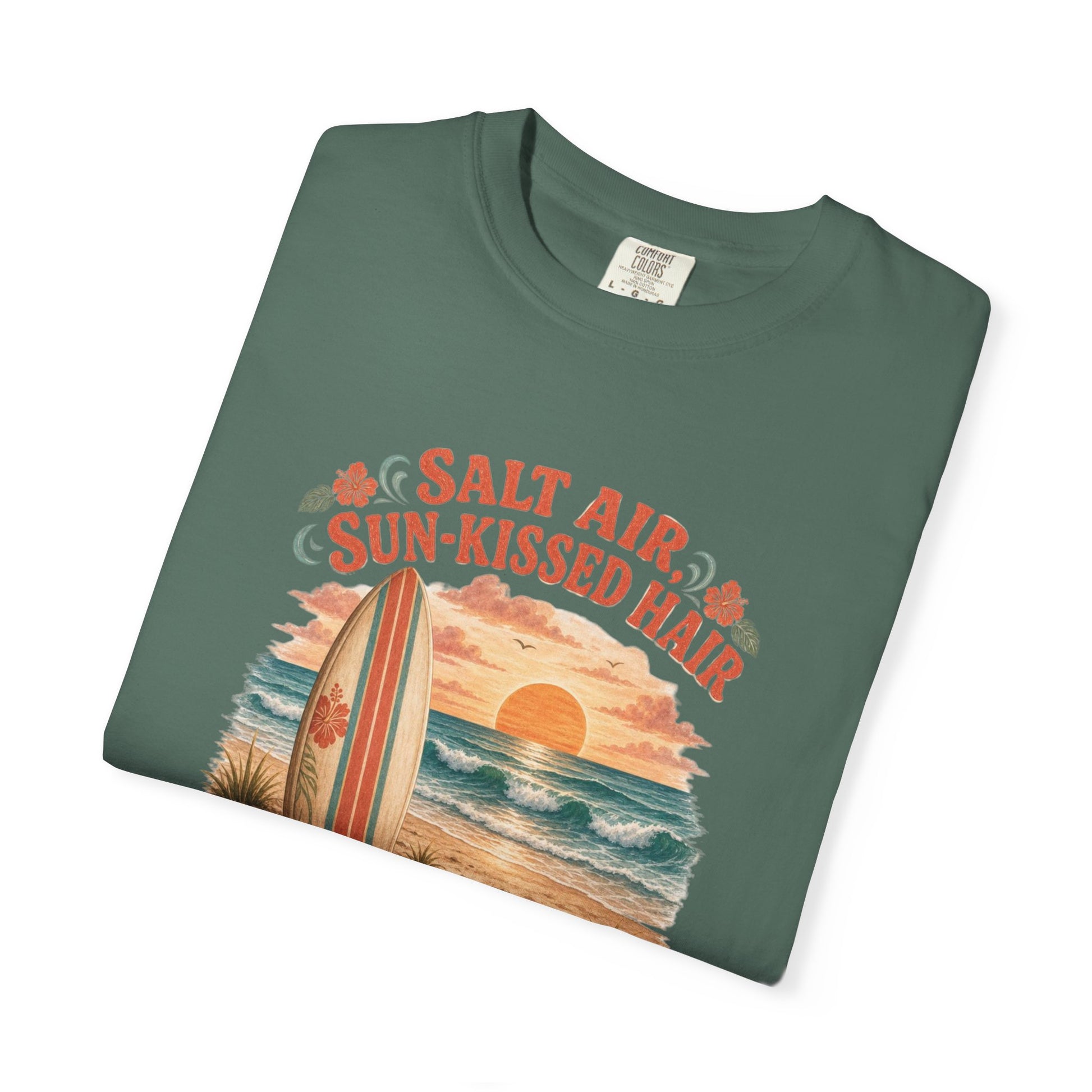 Salt Air, Sun-Kissed Hair Beach T-Shirt — Vintage Surf Sunset Tee
