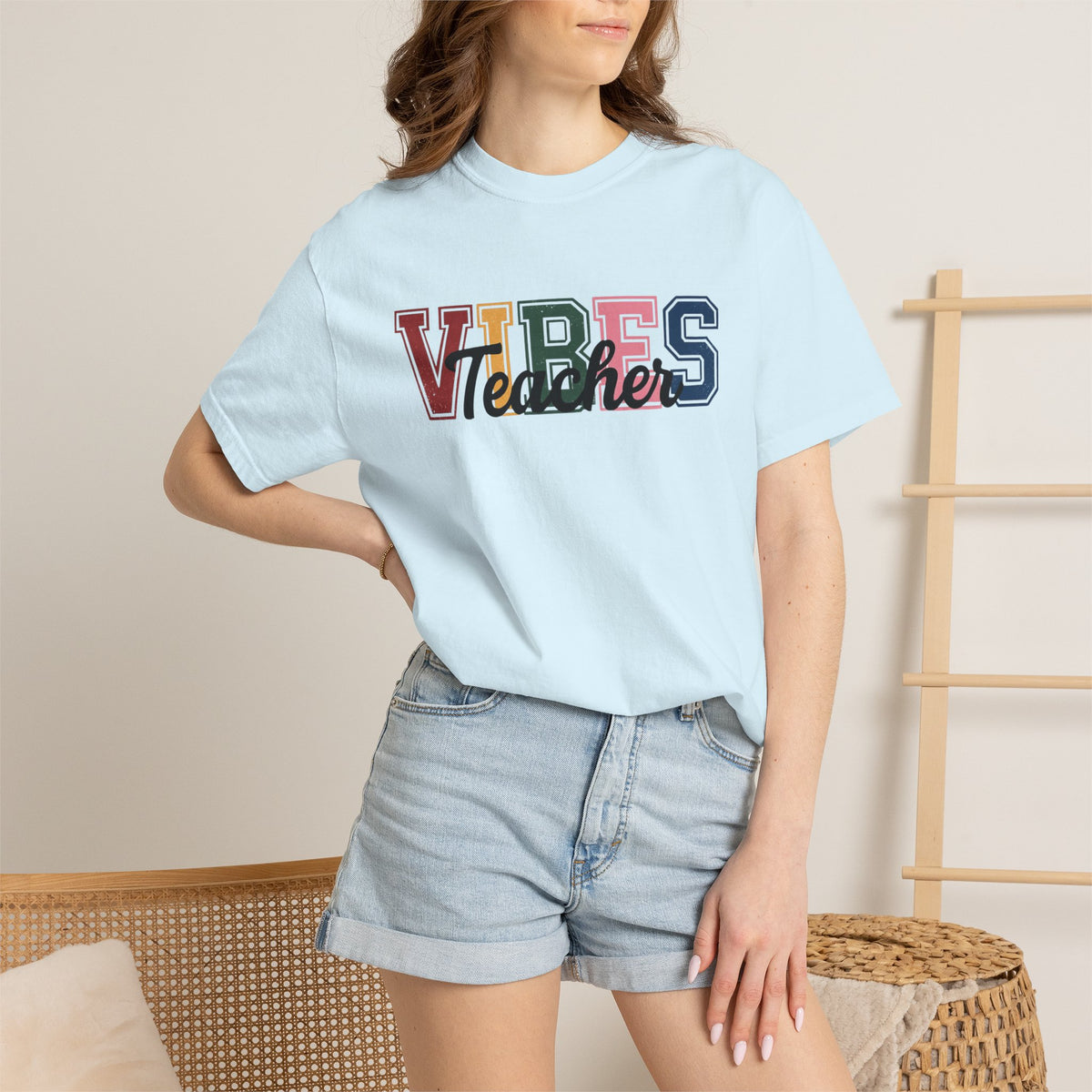Vibes Teacher T-shirt | Retro Color Block Typography, Teacher Tee