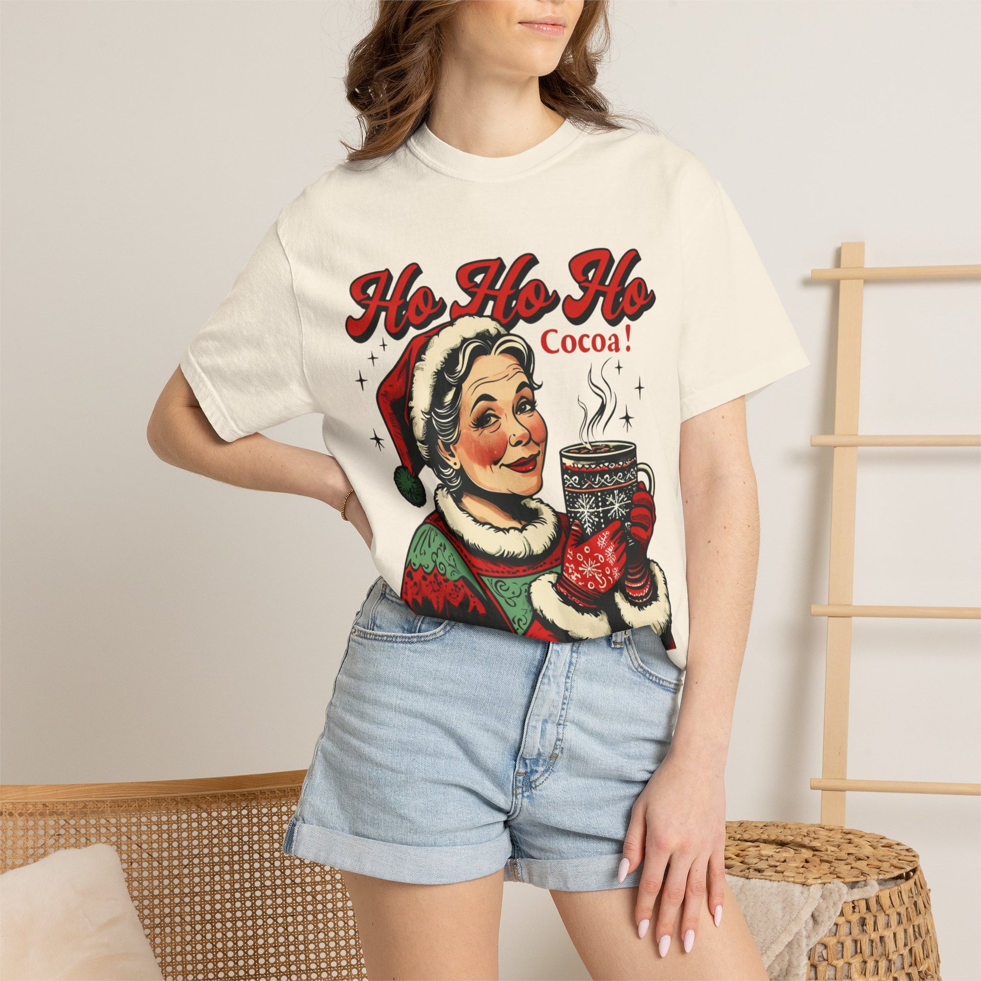 Ho Ho Ho Cocoa! vintage Mrs. Claus illustration T-Shirt | Christmas tee