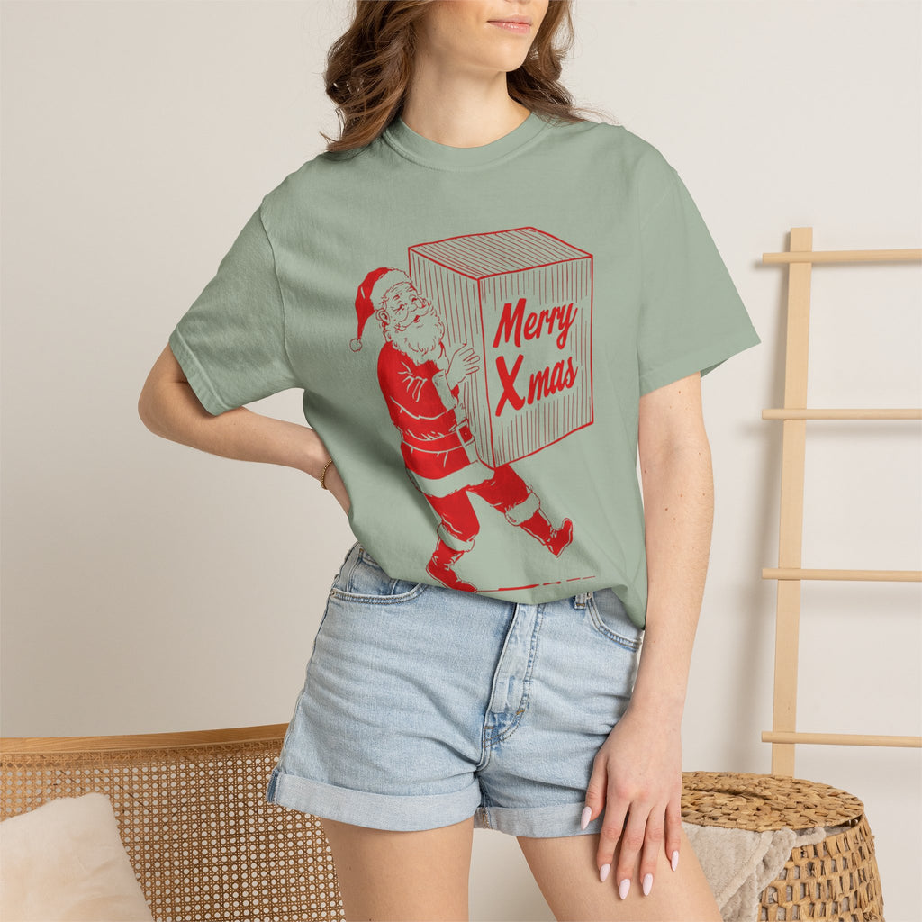 Vintage Santa Carrying Merry Xmas Box T-shirt | Christmas tee