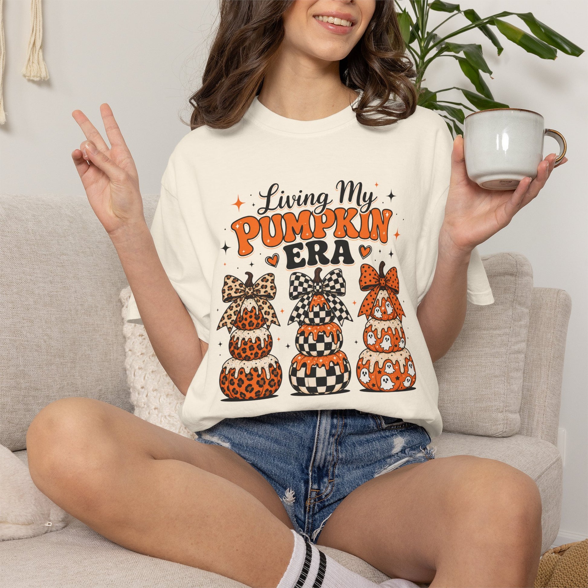 Pumpkin Era T-Shirt — Stacked Patterned Pumpkins Fall Graphic Tee