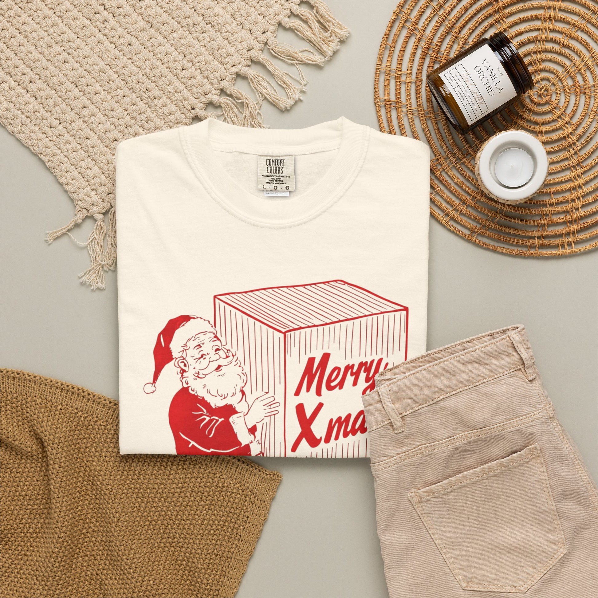 Vintage Santa Carrying Merry Xmas Box T-shirt | Christmas tee