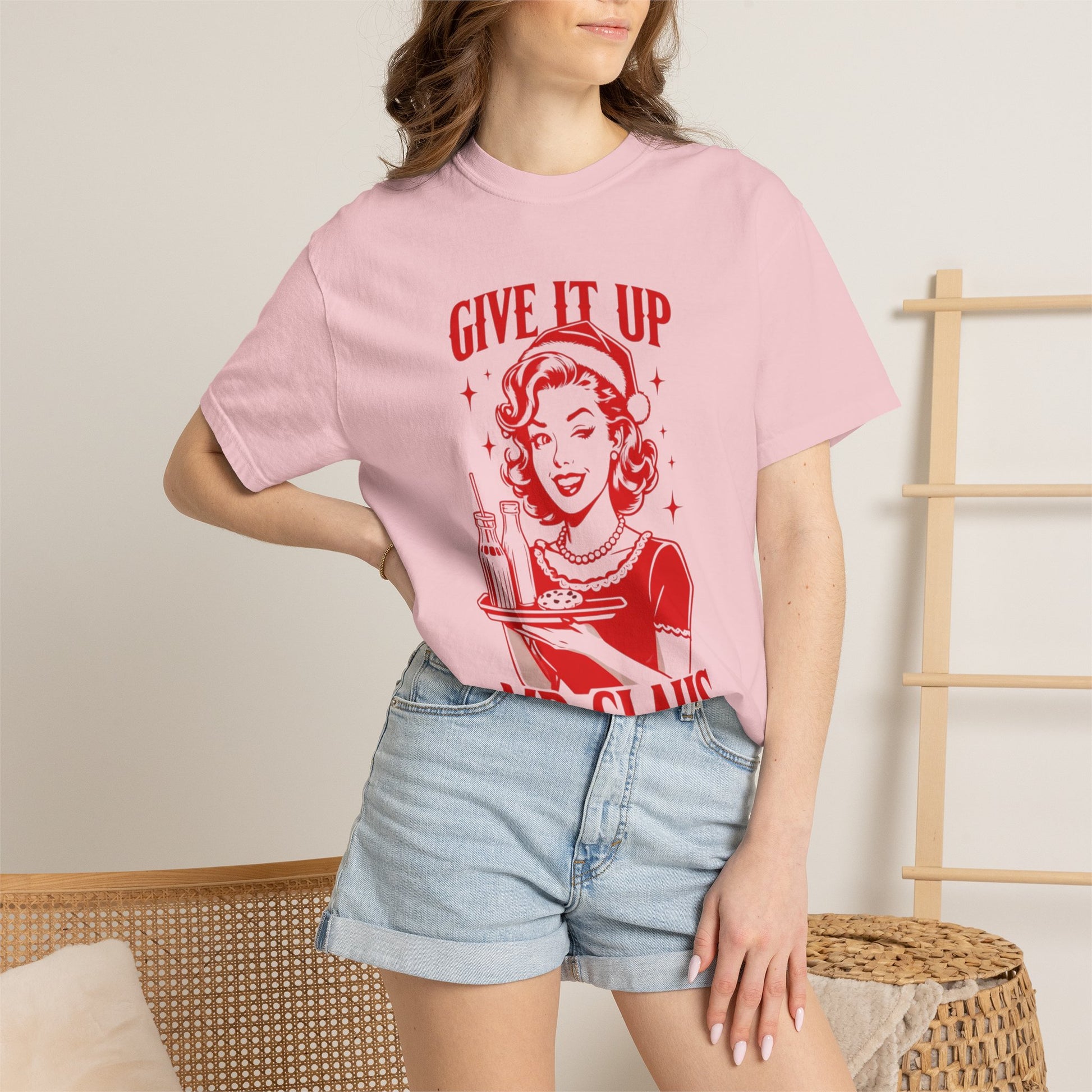 Give It Up Mr. Claus T-Shirt | Retro 1950s Pinup Santa Cookie Design