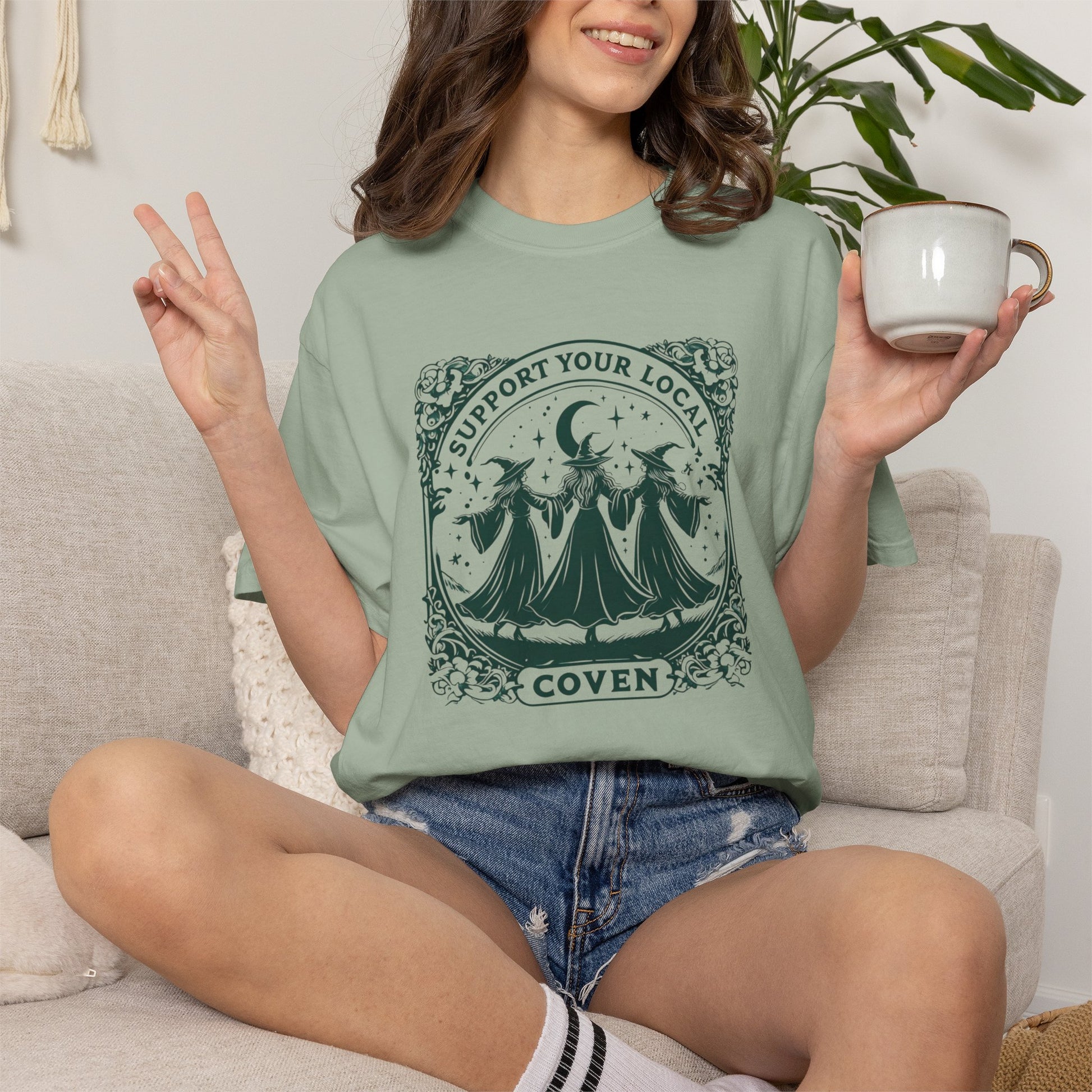 Support Your Local Coven T-shirt | Witchy Moon Illustration