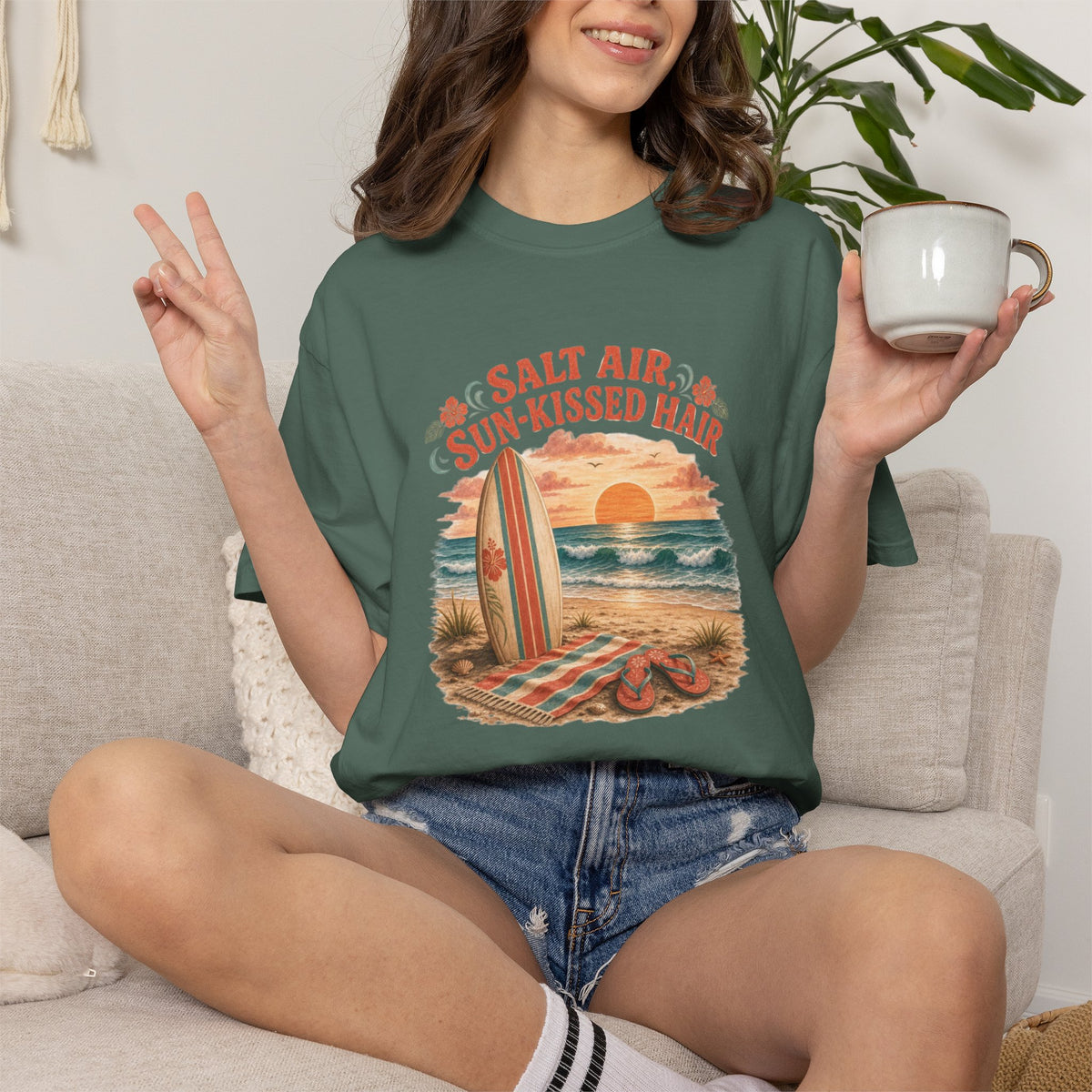 Salt Air, Sun-Kissed Hair Beach T-Shirt — Vintage Surf Sunset Tee